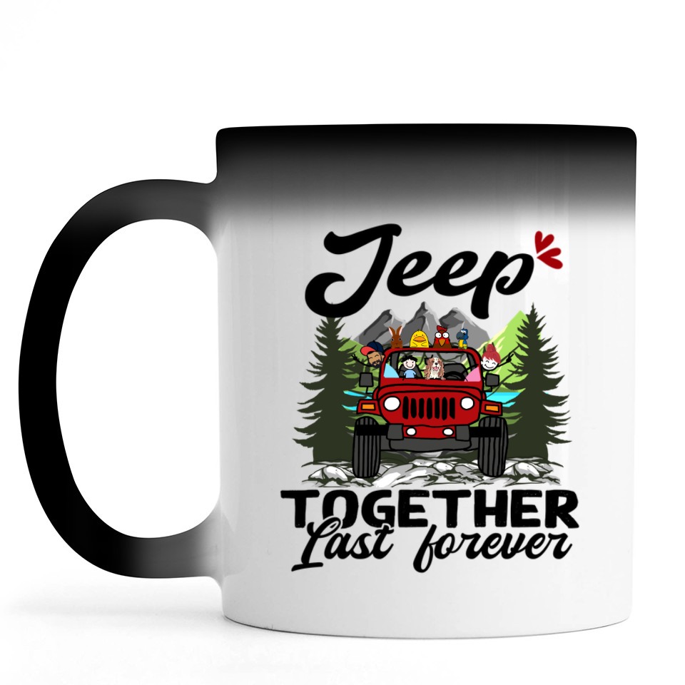 Jeep wrangler making memories one adventure at a time take me to the mountains dog cat duck personalized color changing mug p