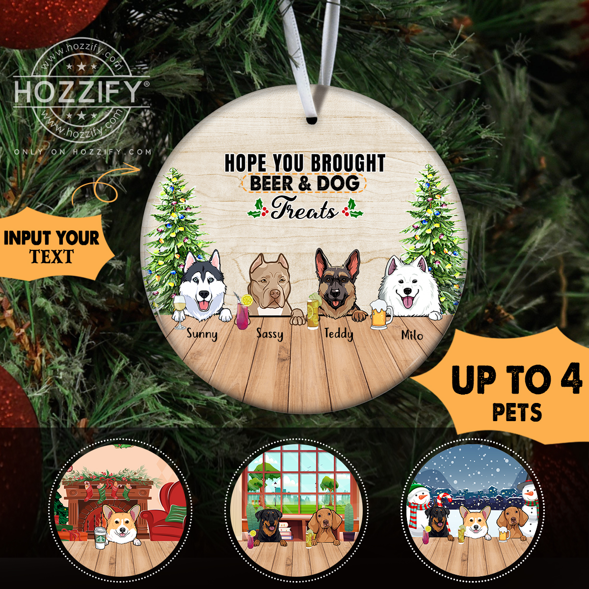 Dogs cats pets hope you brought beer wine coffee and treats personalized ornament - BT - 4723546