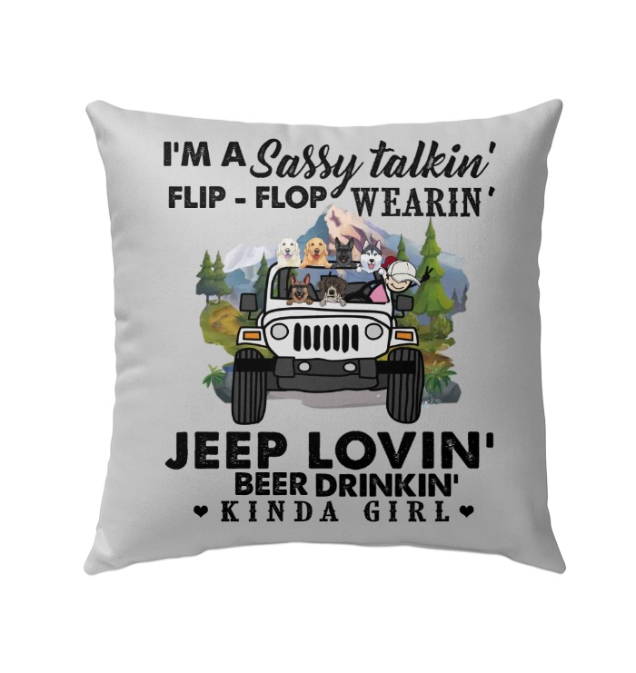 Jeep coffee beer wine i'm a sassy talkin flip-flop wearin jeep lovin personalized pillow perfect gift idea funny custom gift