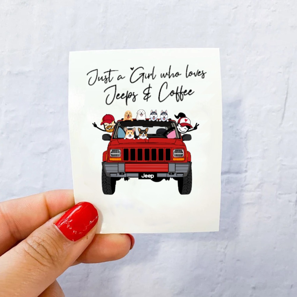 Jeep Cherokee just a girl who loves jeeps and coffee beer wine tea personalized sticker - BT - 2642160