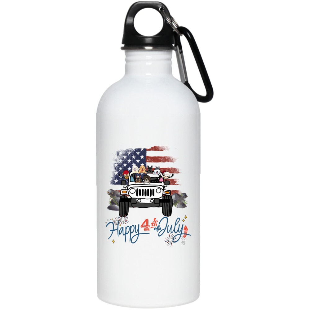 Jeep dog cat turtle happy 4th of july independence day american flag personalized water bottle perfect gift idea funny custom