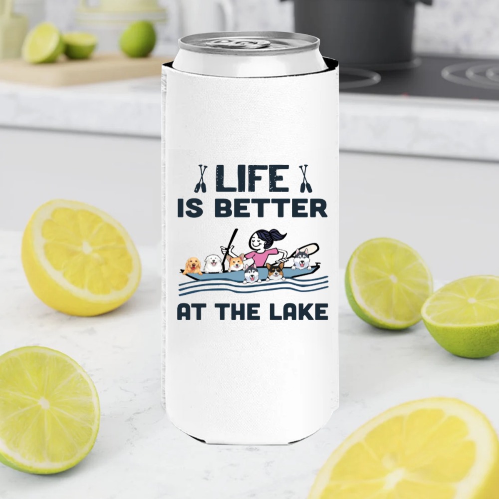 Dog life is better at the lake Christmas personalized slim can cooler perfect gift idea funny custom gift - NH - 8653147
