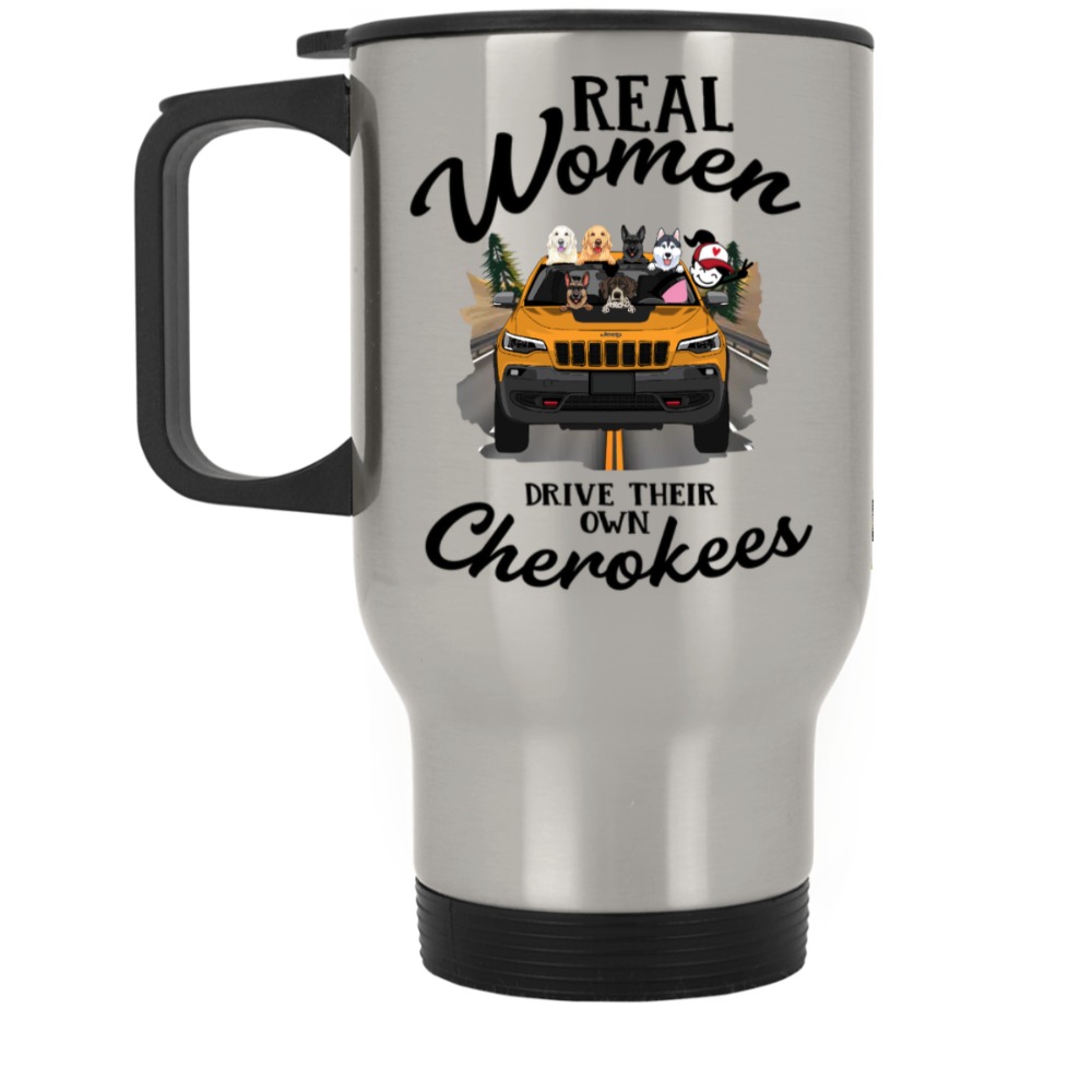 Jeep Cherokee Trailhawk coffee dog pet real women drive their own Jeeps girl driver woman driver Christmas personalized silve