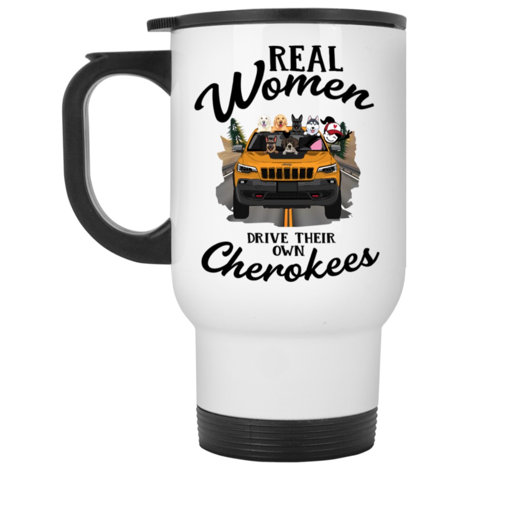 Jeep Cherokee Trailhawk coffee dog pet real women drive their own Jeeps girl driver woman driver Christmas personalized white