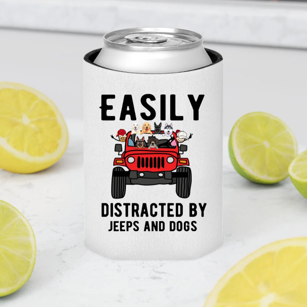 Jeep dog easily distracted by jeep custom text personalized can cooler sleeve perfect gift idea funny custom gift - HD-386429