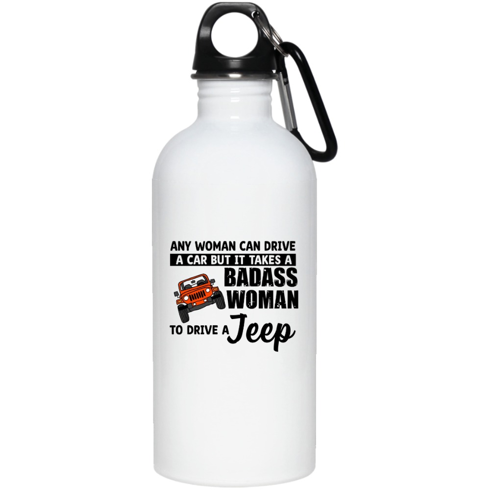 Jeep dog cat turtle any woman can drive a car but it takes a badass woman to drive a jeep personalized water bottle perfect g