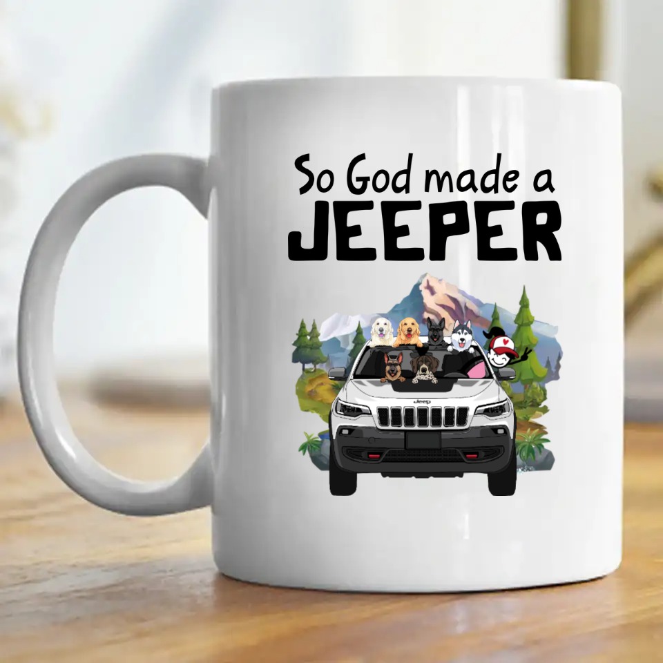 Jeep Cherokee Trailhawk coffee wine beer dog cat so God made a Jeeper for girl man woman personalized mug perfect gift idea f