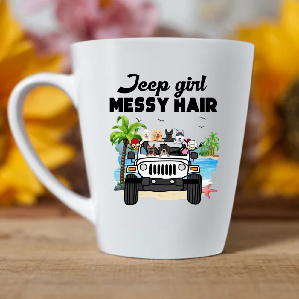 Jeep dog cat Jeep girl messy hair dirty feet & wild sparkle eyes personalized latte mug perfect gift idea funny custom gift -