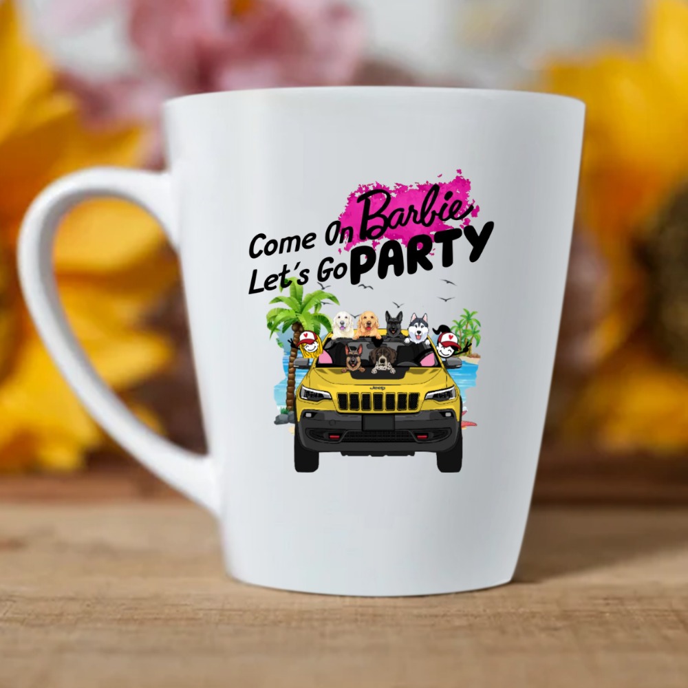 Jeep Cherokee Trailhawk Gang Come on Barbie Let's Go Party Barbie Movie Memes Funny personalized latte mug - BT - 0318885