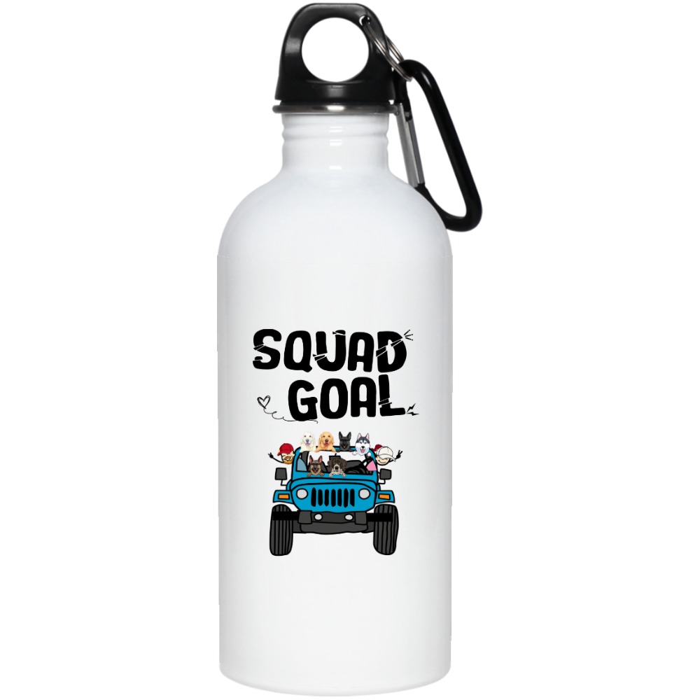Jeep Wrangler Squad Goal Custom Dogs Cats Pets Breeds Cartoon Drivers Passengers personalized water bottle - BT - 1201798