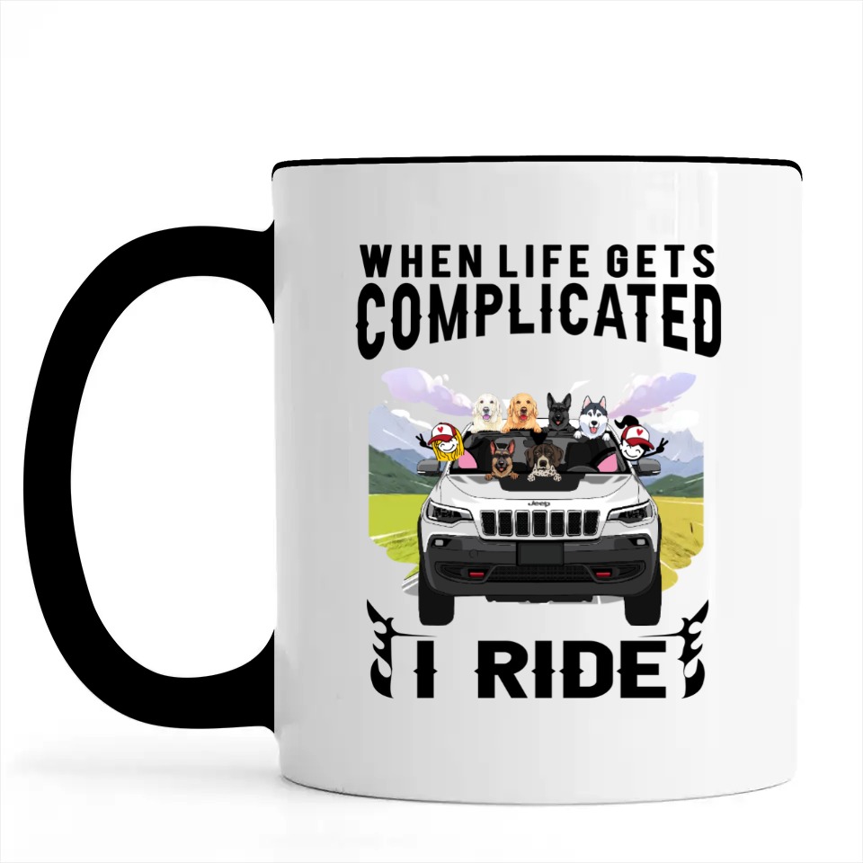 Jeep cherokee trailhawk 2020 when life gets complicated I ride personalized accent mug - BT - 5723366