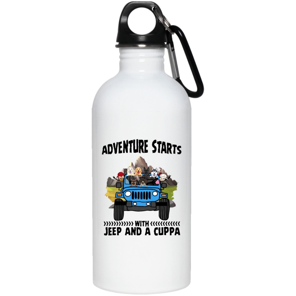Jeep coffee kid dog Adventure starts with Jeep and a cuppa personalized water bottle perfect gift idea funny custom gift - NH