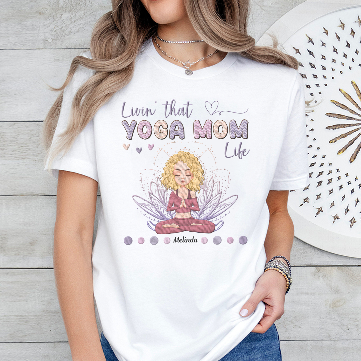 Livin' That Yoga Mom Life Yoga Gift For Mom Personalized Embroidered T-Shirt Perfect Gift Idea Funny Custom Gift - TN - 5417