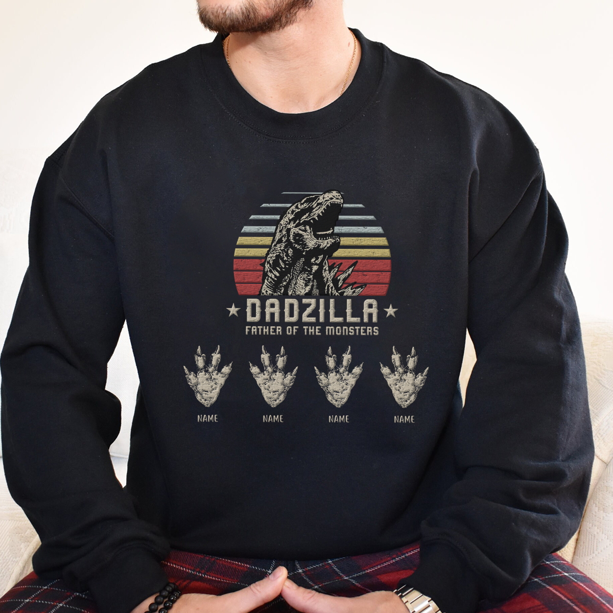 Dad Zilla Father Of The Monster Gifts For Dad Personalized Embroidered Sweatshirt Perfect Gift Idea Funny Custom Gift - TN -