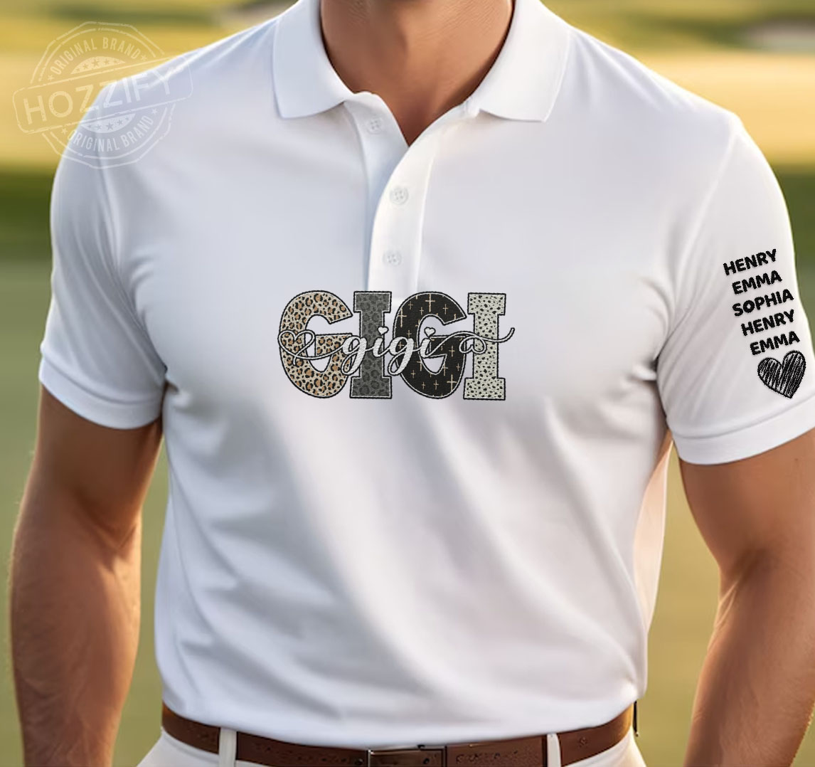 Gigi Grandma Shirt Leopard Letter Design Gift For Grandma Personalized Embroidered Polo Perfect Gift Idea Funny Custom Gift -
