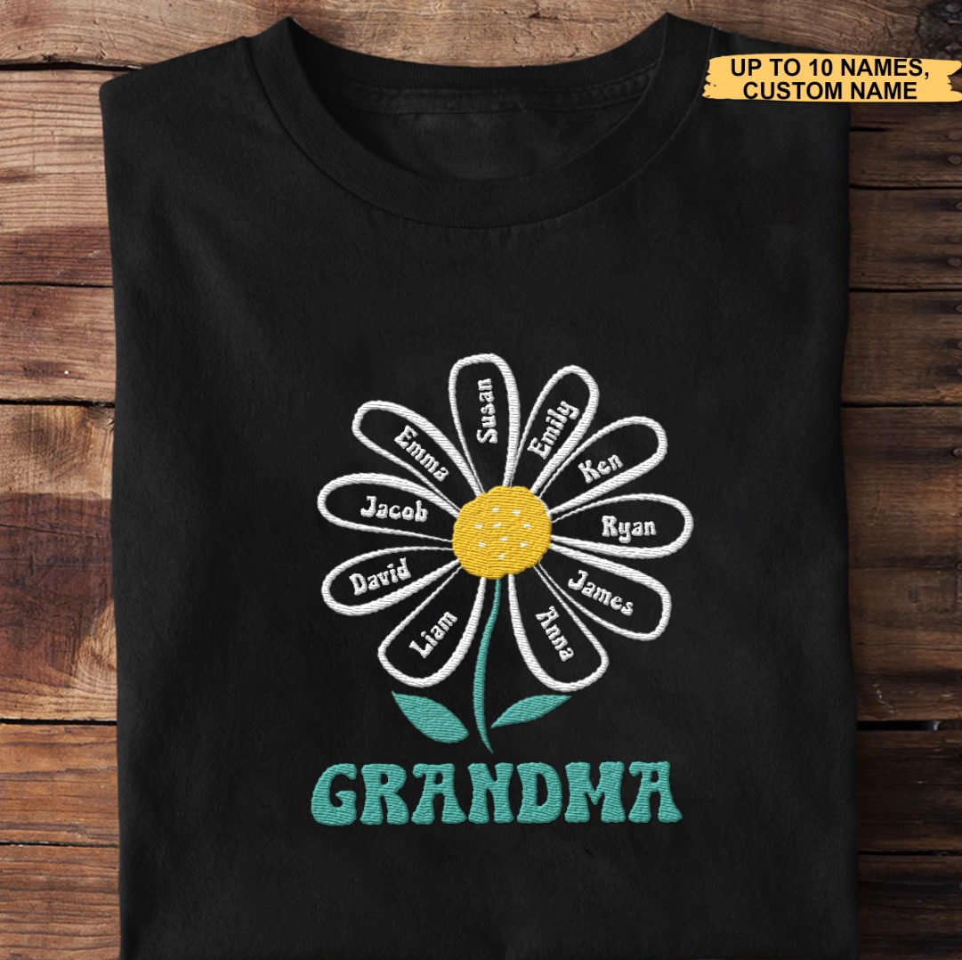 Grandma Mom White Daisy Gift For Grandma Personalized Embroidered T-Shirt Perfect Gift Idea Funny Custom Gift - TN - 5286591