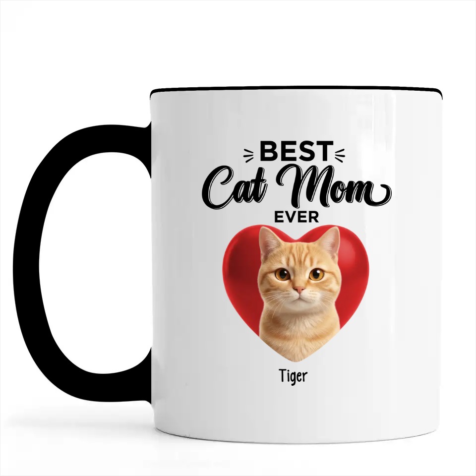 Best Cat Mom Ever Custom Cat Photo to 3D Character Accent Mug Personalized Pet Portrait Gift for Cat Lovers - TD - 4504725