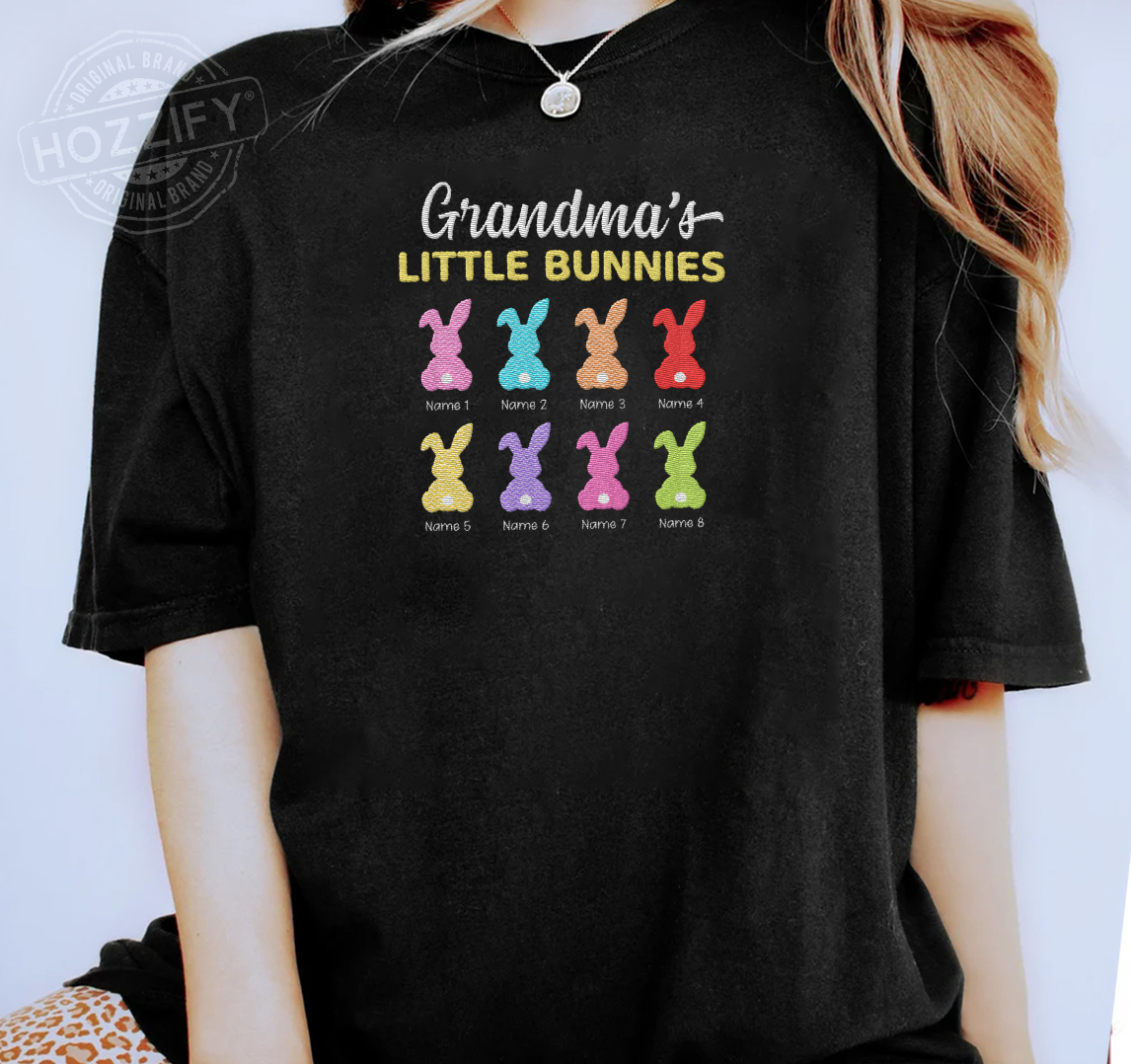 Grandma Little Bunnies Gift For Nana Personalized Embroidered T-Shirt Perfect Gift Idea Funny Custom Gift - TN - 4263180
