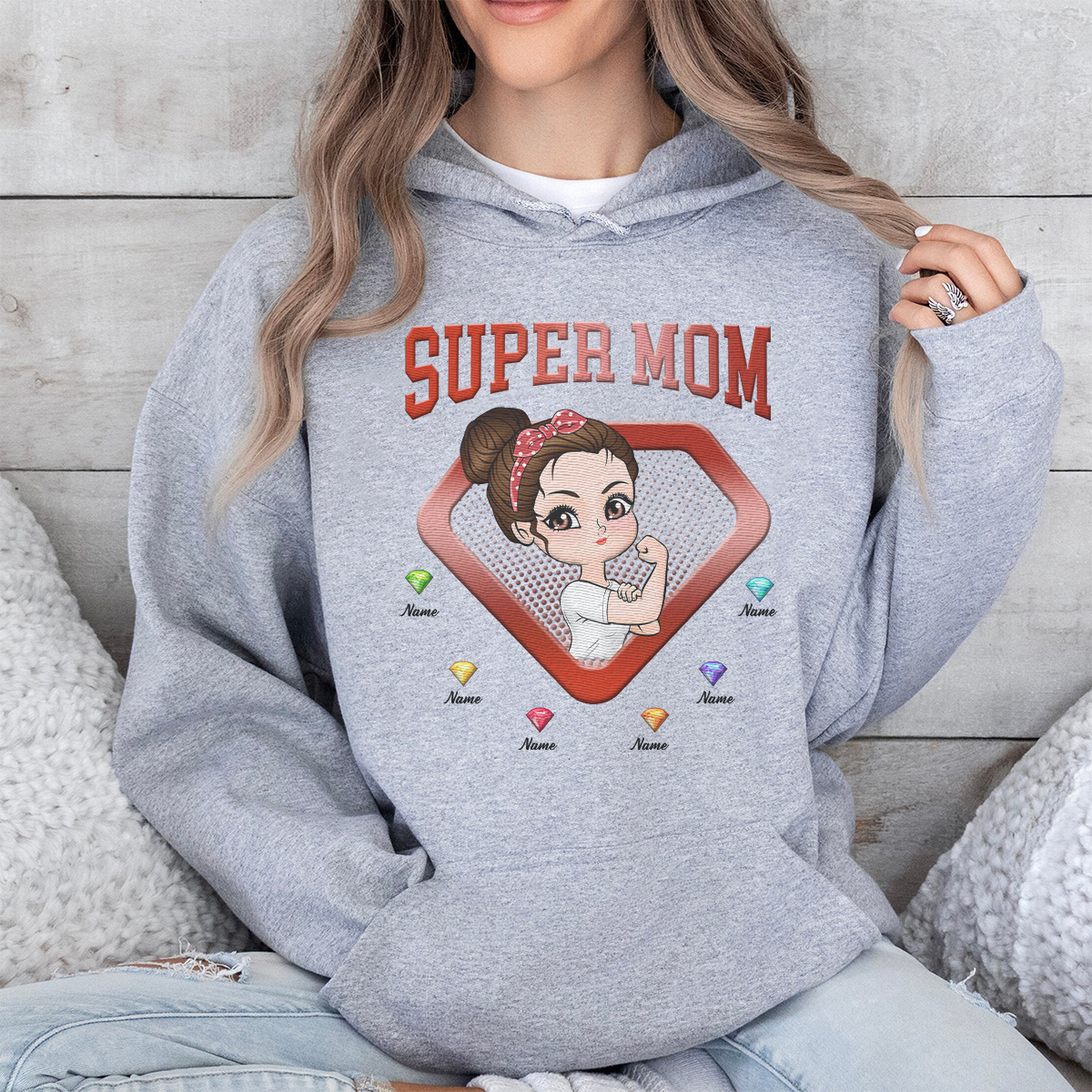 My Kids, My Superpower Super Mom Gift for Grandma, Mom Personalized Embroidered Hoodie Perfect Gift Idea Funny Custom Gift -