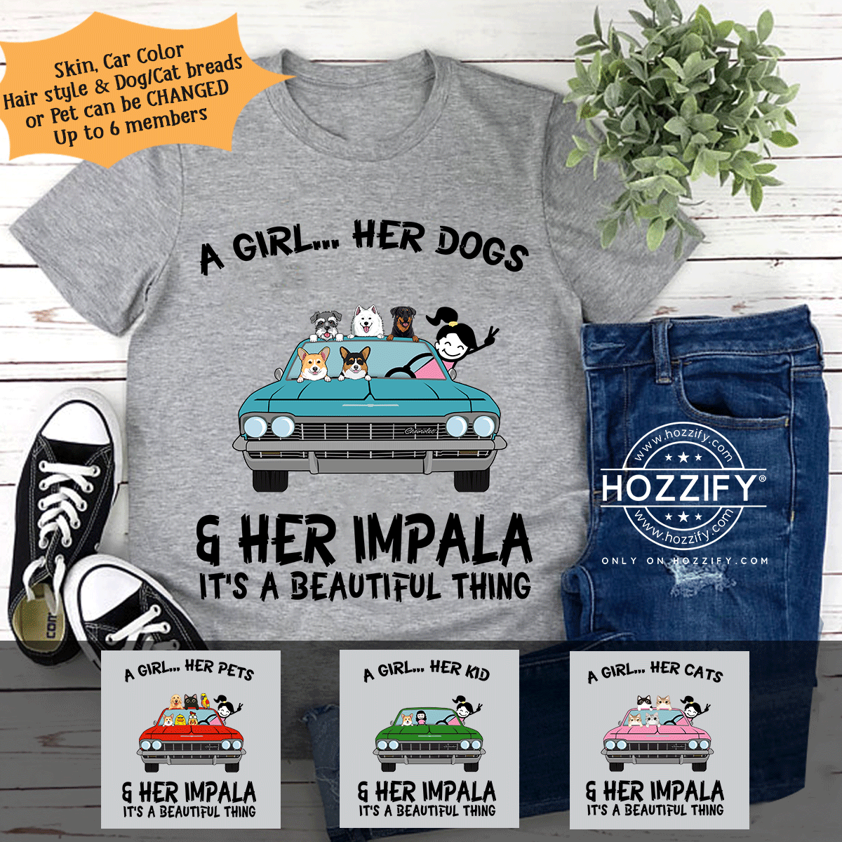 Pet dog cat kid a girl her pet her dog her cat kid her Chevrolet Impala