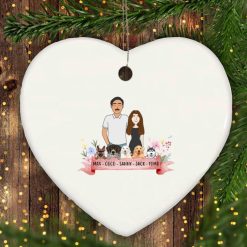 Family couple with kids dogs cats other pets wedding anniversary gift personalized heart ornament - BT - 8099339