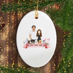 Family couple with kids dogs cats other pets wedding anniversary gift personalized oval ornament - BT - 8099339