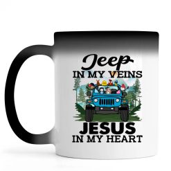 Jeep wrangler jk yj jeep in my veins Jesus in my heart wheeling jeeping mudding off roading adventure personalized color changing mug funny custom perfect gift idea - GG-7417349