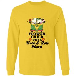 Hippie girl boy man woman flower child with a rock and roll heart driving VW volkswagen bus personalized long sleeve shirt - BT - 3274498