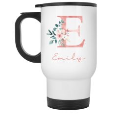 Initial Name Floral Letters Custom Names Drinkware Birthday Gift For Women Girls Personalized White Travel Mug - BT - 4810866