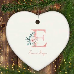Initial Name Floral Letters Custom Names Drinkware Birthday Gift For Women Girls Personalized Heart Ornament - BT - 4810866