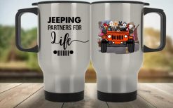 Jeep coffee wine dog cat pet and she lived happily ever after let the adventure Jeeping partner for life lover personalized silver stainless travel mug perfect gift idea funny custom gift - NH-4903318
