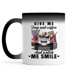 Jeep coffee wine beer give me jeep and coffee and watch me smile personalized color changing mug perfect gift idea funny custom gift - HD - 9747363
