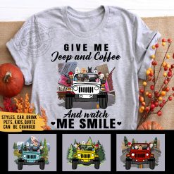 Jeep coffee wine beer give me jeep and coffee and watch me smile personalized t-shirt perfect gift idea funny custom gift - HD - 9747363