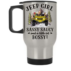 Jeep dog cat duck parrot chicken coffee Jeep girl sassy saucy and a little bit bossy personalized silver stainless travel mug perfect gift idea funny custom gift - NH - 6057606