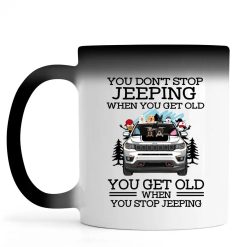 Jeep compass trailhawk pigs alpacas turtles parrots rabbits horses skunks ferrets you don't stop jeeping when you get old you get old when you stop jeeping custom funny perfect gift personalized color changing mug - BT - 1604800