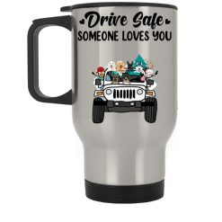 Jeep dog cat drive safe someone loves you personalized silver stainless travel mug perfect gift idea funny custom gift - NH - 0883027