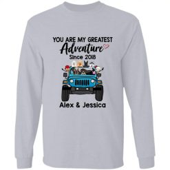 Jeep wrangler couples with dogs cats pets custom name color breed model year you are my greatest adventure since off-road jeepers gifts personalized long sleeve t-shirt - BT - 5873955
