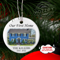 Family Custom Home Portrait Upload Photo Housewarming Gift New or First Home Xmas Christmas Decoration Gifts Personalized Circle Ornament - BT - 5093329