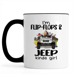 Jeep dog cat I'm a flip-flops and Jeep kinda girl personalized accent mug perfect gift idea funny custom gift - NH - 5623520