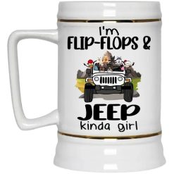Jeep dog cat I'm a flip-flops and Jeep kinda girl personalized beer stein perfect gift idea funny custom gift - NH - 5623520