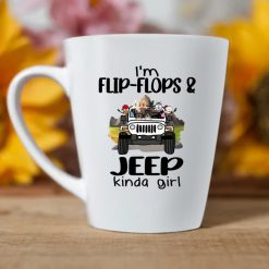 Jeep dog cat I'm a flip-flops and Jeep kinda girl personalized latte mug perfect gift idea funny custom gift - NH - 5623520