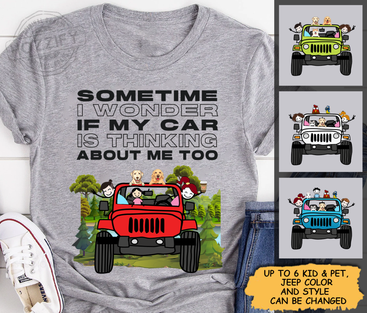 Jeep Wrangler sometime I wonder if my car is thinking about me too personalized t-shirt perfect gift idea funny custom gift -