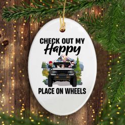 Ford Bronco check out my happy place on wheels personalized oval ornament perfect gift idea funny custom gift - QH - 7279578