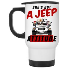 Jeep coffee kid dog Shes got a Jeep attitude personalized white travel mug perfect gift idea funny custom gift - NH - 8546730