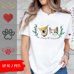 Custom Embroidery Photo(s) and Name(s) of Pet with Flower Personalized Embroidered Shirts - BT - 4462322