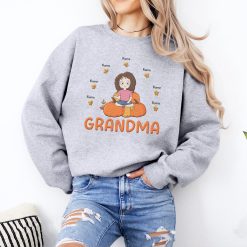 Maple Leaf With Pumpkin Grandma Personalized Shirt, Gift for Grandma Personalized Embroidered Sweatshirt Perfect Gift Idea Funny Custom Gift - TN - 9362518