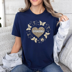 Grandma Mom Heart Butterfly Around Leopard  Gift for Grandma Personalized Embroidered T-Shirt Perfect Gift Idea Funny Custom Gift - TN - 4760143