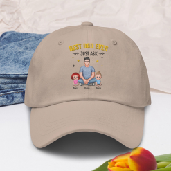 Best Dad Ever Man Sitting With Kids Gift for Mom/Gramma Personalized Embroidered Cap Perfect Gift Idea Funny Custom Gift - TN - 9881661