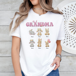 Grandma & Her Easter Bunnies Easter Gift for Grandma Personalized Embroidered T-Shirt Perfect Gift Idea Funny Custom Gift - TN - 6961149