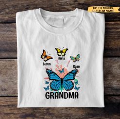 Mom Grandma And Kids Butterfly Gift For Grandma Personalized Embroidered T-Shirt Perfect Gift Idea Funny Custom Gift - TN - 2237768
